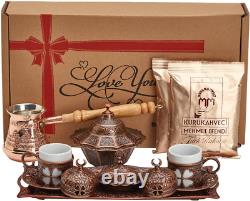16 Pieces Turkish Greek Arabic Coffee Making Serving Gift Set with Copper Pot Co