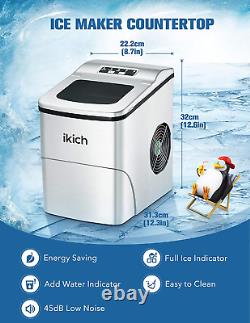 IKICH Ice Maker Machine Counter Top Home Ice Cubes Ready In 6 Mins Make 26lbs