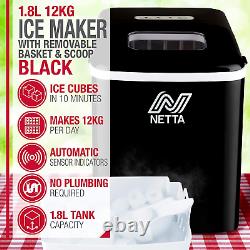 NETTA Ice Maker Machine for Home Use Makes Cubes in 10 Minutes Large 12kg 1.8L